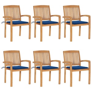 vidaXL, vidaXL Stapelbare Gartenstühle mit Kissen 6 Stk. Massivholz Teak