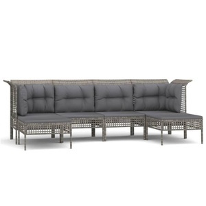 vidaXL, vidaXL 6-tlg. Garten-Lounge-Set mit Kissen Grau Poly Rattan