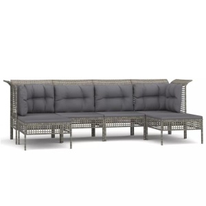 vidaXL, vidaXL 6-tlg. Garten-Lounge-Set mit Kissen Grau Poly Rattan