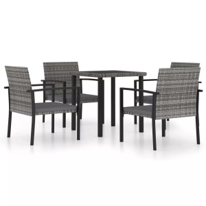 vidaXL, vidaXL 5-tlg. Garten-Essgruppe Poly Rattan Grau, vidaXL 5-tlg. Garten-Essgruppe Poly Rattan Grau