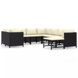 vidaXL, vidaXL 9-tlg. Garten-Lounge-Set mit Kissen Poly Rattan Schwarz