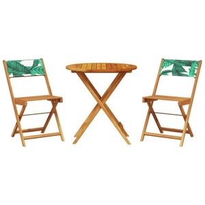 vidaXL, vidaXL 3-tlg. Bistro-Set Blattmuster Stoff und Massivholz