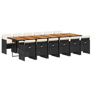 vidaXL, vidaXL 13-tlg. Garten-Essgruppe mit Kissen Schwarz Poly Rattan