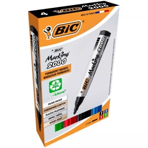Bic, BIC Permanent-Marker 2000 ecolutions 4, Bic Marker 2000 Ecolutions, 8209112, (4 Farben assortiert)