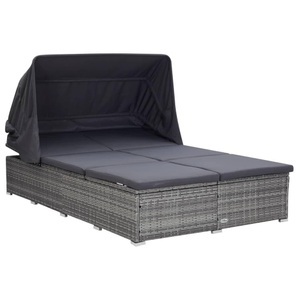 vidaXL, vidaXL 2-Personen-Sonnenliege mit Auflage Poly Rattan Grau, vidaXL 2-Personen-Sonnenliege mit Auflage Poly Rattan Grau