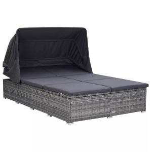 vidaXL, vidaXL 2-Personen-Sonnenliege mit Auflage Poly Rattan Grau, vidaXL 2-Personen-Sonnenliege mit Auflage Poly Rattan Grau