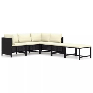 vidaXL, vidaXL 6-tlg. Garten-Lounge-Set mit Kissen Poly Rattan Schwarz