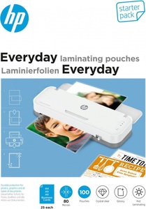 Hp, HP Laminierfolie DIN A4, DIN A5, DIN A6, Visitenkarten 80 micron glänzend 100 St., HP Laminiertaschen 9158 Everyday, Starter Set, 80My