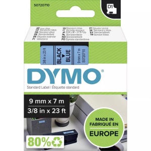 Dymo, Schriftband DYMO D1 40916 Bandfarbe: Blau Schriftfarbe:Schwarz 9 mm 7 m, Dymo Schriftband D1, schwarz/blau, 9mm, 7m, S0720710