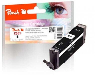 Peach, Peach Tintenpatrone foto schwarz kompatibel zu Canon CLI-551bk, Peach C551 BK Druckerpatrone bkph ersetzt Canon CLI-551BK, 6508B001 für z.B. Canon Pixma MX 925, Canon Pixma IP 8750, Canon Pixma IP 7250