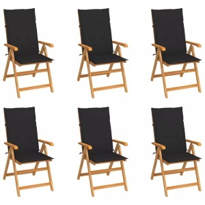 vidaXL, vidaXL Gartenstühle 6 Stk. mit Schwarzen Kissen Massivholz Teak, vidaXL Gartenstühle 6 Stk. mit Schwarzen Kissen Massivholz Teak