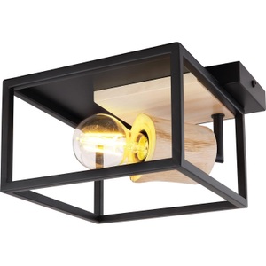 mutoni light, Deckenleuchte Hagar Metall schwarz matt 1xE27, Globo DECKENLEUCHTE 22/22/14,5 cm , 15477D , Naturfarben, Schwarz , Holz, Metall , 22x14.5 cm , 004558065602