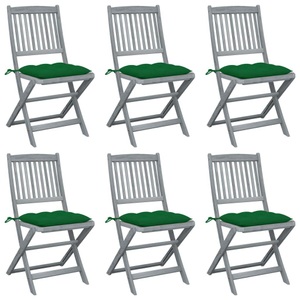 vidaXL, vidaXL Klappbare Gartenstühle 6 Stk. mit Kissen Massivholz Akazie, vidaXL Klappbare Gartenstühle 6 Stk. mit Kissen Massivholz Akazie