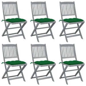 vidaXL, vidaXL Klappbare Gartenstühle 6 Stk. mit Kissen Massivholz Akazie, vidaXL Klappbare Gartenstühle 6 Stk. mit Kissen Massivholz Akazie