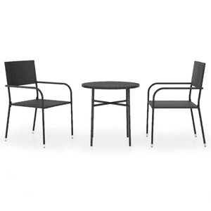 vidaXL, vidaXL 3-tlg. Garten-Essgruppe Poly Rattan Schwarz