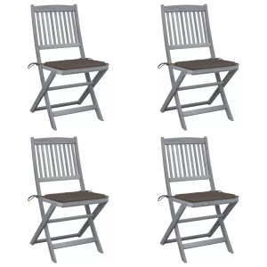 vidaXL, vidaXL Klappbare Gartenstühle 4 Stk. mit Kissen Massivholz Akazie, vidaXL Klappbare Gartenstühle 4 Stk. mit Kissen Massivholz Akazie