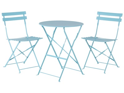Beliani, Balkonset blau 2 Stühle FIORI, Beliani - Bistro Set aus Stahl Modern FIORI, One Size, Türkisblau
