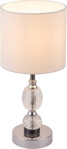 Globo, GLOBO BRONN Tischleuchte Chrom, Textil weiß, Kristallglas klar, Schalter, D:210, H:470, Tischleuchte Bronn