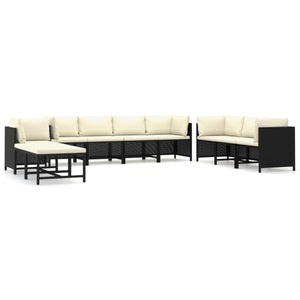 vidaXL, vidaXL 10-tlg. Garten-Lounge-Set mit Kissen Poly Rattan Schwarz