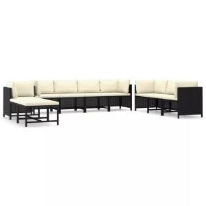 vidaXL, vidaXL 10-tlg. Garten-Lounge-Set mit Kissen Poly Rattan Schwarz
