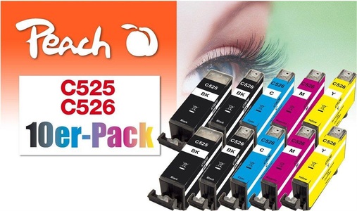 Peach, Peach 10er-Pack Tintenpatronen, kompatibel zu Canon PGI-525, CLI-526, Peach C525 10 Druckerpatronen XL (2*bk, 2*bkph, 2*c/m/y) ersetzt Canon PGI-525, CLI-526, 4541B006 für z.B. Canon Pixma MG 5150, Canon Pixma MG 5250