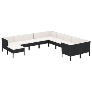 vidaXL, vidaXL 11-tlg. Garten-Lounge-Set mit Auflagen Poly Rattan Schwarz