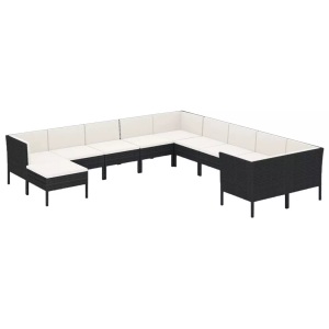 vidaXL, vidaXL 11-tlg. Garten-Lounge-Set mit Auflagen Poly Rattan Schwarz