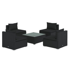 vidaXL, vidaXL 5-tlg. Garten-Lounge-Set mit Kissen Poly Rattan Schwarz, 