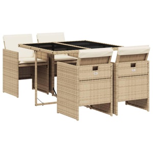 vidaXL, vidaXL 5-tlg. Garten-Essgruppe mit Kissen Beige Poly Rattan, vidaXL 5-tlg. Garten-Essgruppe mit Kissen Beige Poly Rattan