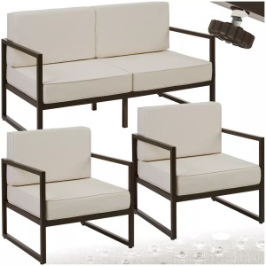 TecTake, Tectake - Garten-Loungeset Comosa für 4 Personen, XXL-Polsterung Sofa 250 kg, je Sessel 120 kg Belastbarkeit, One Size, Beige