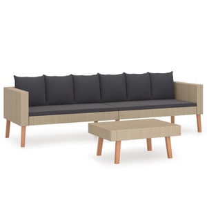 vidaXL, vidaXL 2-tlg. Garten-Lounge-Set mit Auflagen Poly Rattan Beige, 
