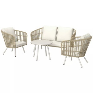 Northio, Northio - Gartenmöbel Set aus Polyrattan Lounge-Set mit 2er Sofa Sessel Tisch Kissen wetterfest Sitzgruppe für 4 Personen Outdoor Balkonmöbel Set Terrassenmöbel für Garten Balkon Terrasse Khaki |, One Size