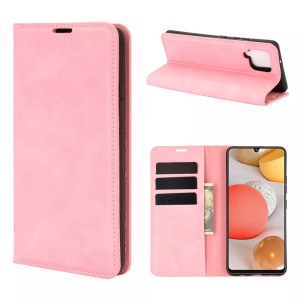 Cover-Discount, Galaxy A42 - Seidige Stand Flip Case Hülle rosa, Cover-Discount - Galaxy A42 Seidige Stand Flip Case Hülle, Weiss Bunt