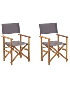 Beliani, Beliani Gartenstuhl Akazienholz hellbraun 2er Set Auflagen grau CINE, Beliani - Gartenstuhl 2er Set aus Polyester Retro CINE, One Size, Taubengrau
