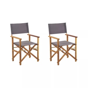 Beliani, Beliani Gartenstuhl Akazienholz hellbraun 2er Set Auflagen grau CINE, Beliani - Gartenstuhl 2er Set aus Polyester Retro CINE, One Size, Taubengrau