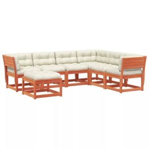 vidaXL, vidaXL 7tlg Garten-Lounge-Set mit Kissen Wachsbraun Massivholz Kiefer, vidaXL 7tlg Garten-Lounge-Set mit Kissen Wachsbraun Massivholz Kiefer
