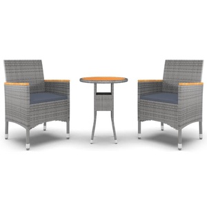 vidaXL, vidaXL 3-tlg. Garten-Essgruppe Poly Rattan Grau