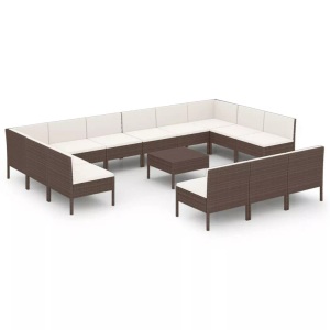 vidaXL, vidaXL 14-tlg. Garten-Lounge-Set mit Auflagen Poly Rattan Braun