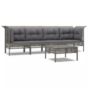 vidaXL, vidaXL 5-tlg. Garten-Lounge-Set mit Kissen Grau Poly Rattan, vidaXL 5-tlg. Garten-Lounge-Set mit Kissen Grau Poly Rattan