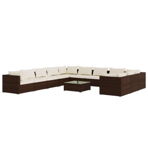 vidaXL, vidaXL 12-tlg. Garten-Lounge-Set mit Kissen Poly Rattan Braun