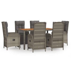 vidaXL, vidaXL 7-tlg. Garten-Essgruppe mit Kissen Grau Poly Rattan, 