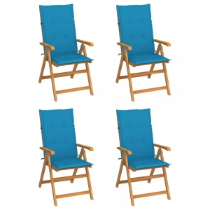 vidaXL, vidaXL Gartenstühle 4 Stk. mit Blauen Kissen Massivholz Teak, vidaXL Gartenstühle 4 Stk. mit Blauen Kissen Massivholz Teak
