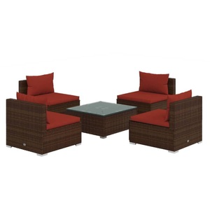 vidaXL, vidaXL 5-tlg. Garten-Lounge-Set mit Kissen Poly Rattan Braun, 