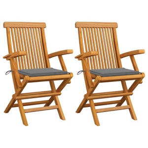 vidaXL, vidaXL Gartenstühle mit Grauen Kissen 2 Stk. Massivholz Teak, 
