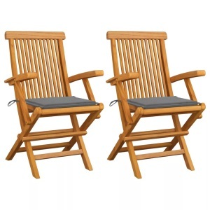 vidaXL, vidaXL Gartenstühle mit Grauen Kissen 2 Stk. Massivholz Teak, VidaXL - Gartenstuhl teak, One Size, Grau