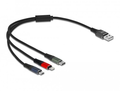 Delock, USB Ladekabel 3-in-1 USB-A > Lightning + Micro USB + USB-C, Delock USB-Ladekabel USB A - Lightning/Micro-USB B/USB C 0.3 m