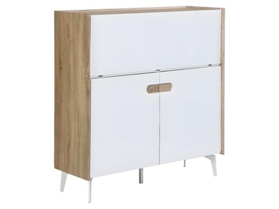 Vente-unique, Sekretär mit 3 Türen - MDF & Metall - Naturfarben & Weiß - DERELIS Sekretär mit 3 Türen - MDF & Metall - Naturfarben & Weiß - DERELIS, 