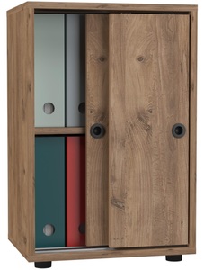Büroschrank Bücher Ordner Aktenschrank Büromöbel Schrank Ulas 2-fach Schiebetüren Unisex Honig-Eiche ONE SIZE