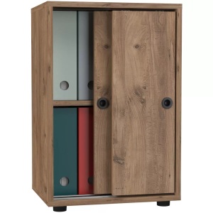 VCM, Büroschrank Bücher Ordner Aktenschrank Büromöbel Schrank Ulas 2-fach Schiebetüren Unisex Honig-Eiche ONE SIZE