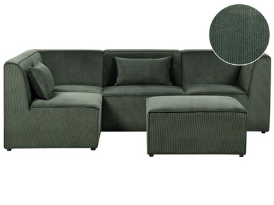 Beliani, Sofa mit Ottomane aus Cord Modern LEMVIG Sofa mit Ottomane aus Cord Modern LEMVIG, Beliani - Rechtsseitiges Ecksofa mit Ottomane aus Cord LEMVIG, One Size, Grün